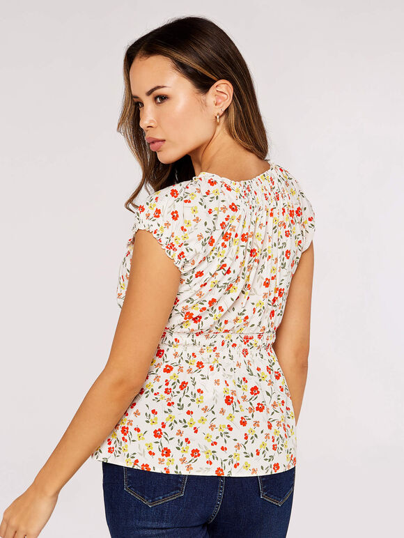 Ditsy Milkmaid Top, Cream, large