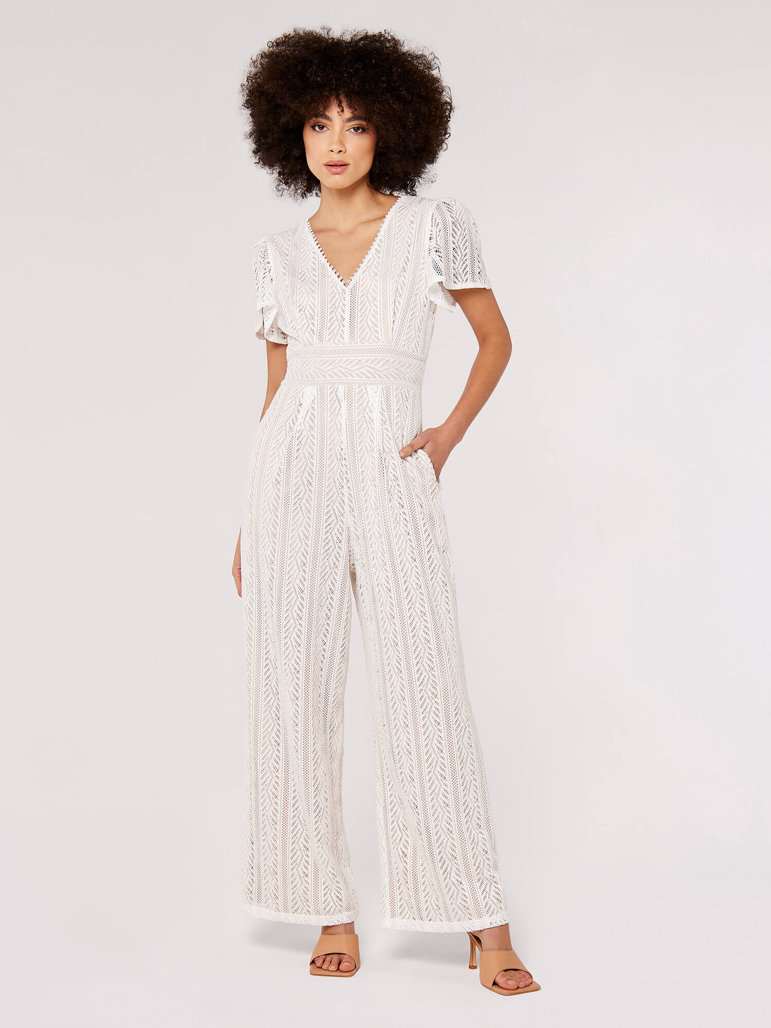 White lace wide leg jumpsuit store