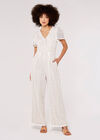 Lace Wide Leg Jumpsuit, White, large