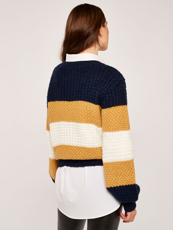 Large Stripes Chunky Knit Jumper, Mustard, large