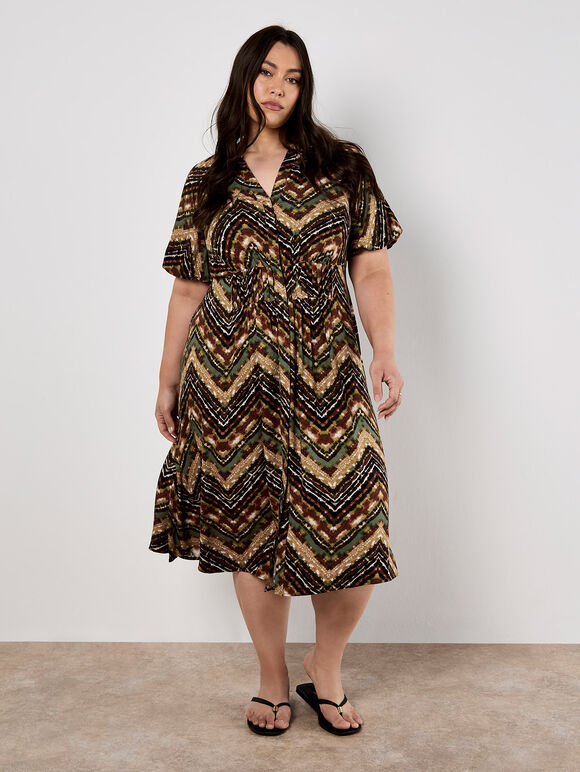 Curve Tie Dye Chevron Midi Dress, Rust, large