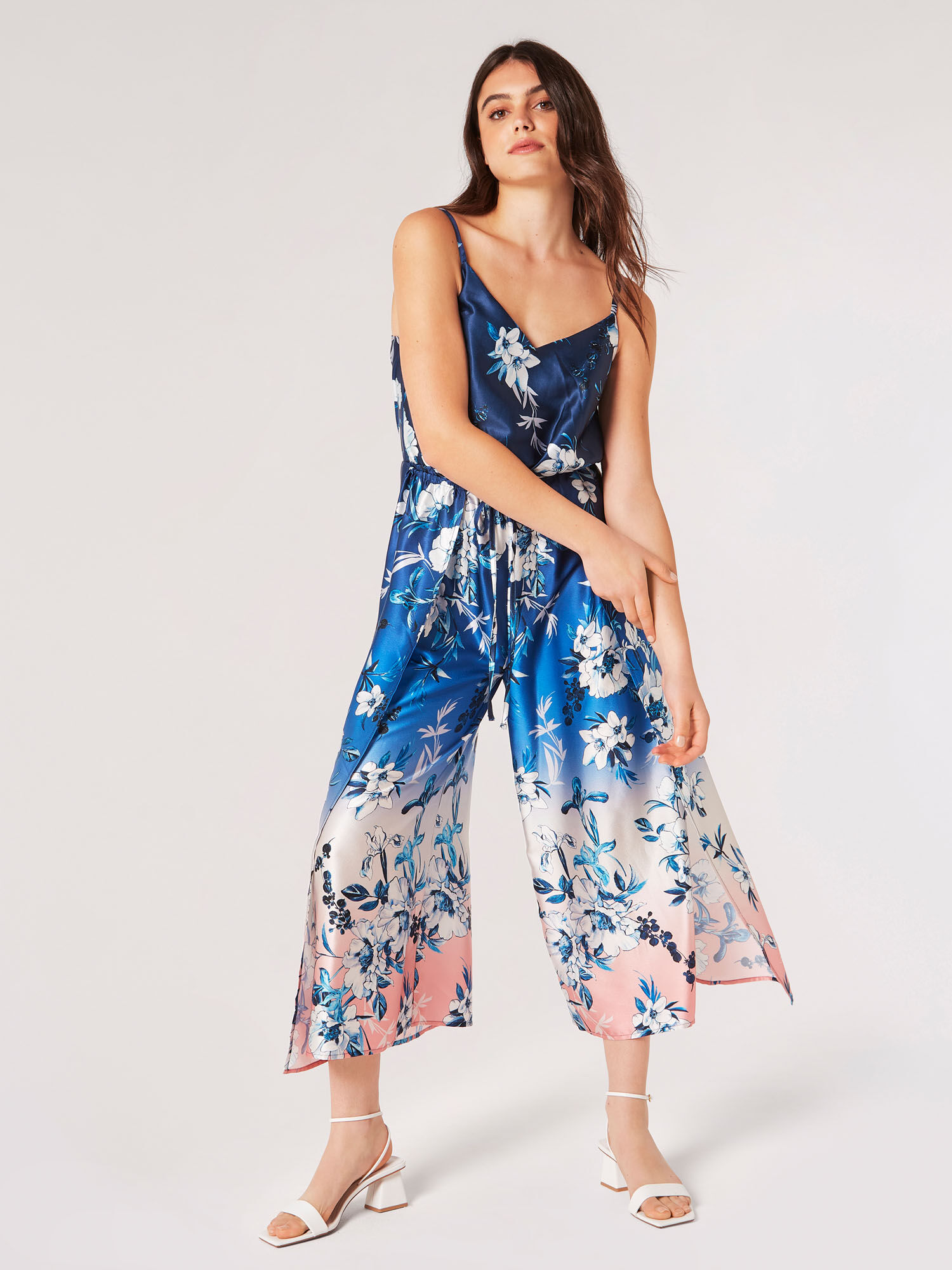 Silk floral jumpsuit clearance