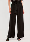  Wide Leg Tie Waist Trousers, Black, large