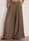 Herringbone Tweed Wide-Leg Trousers, Brown, large