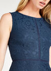 Navy Lace Layered Skater Dress, Navy, large