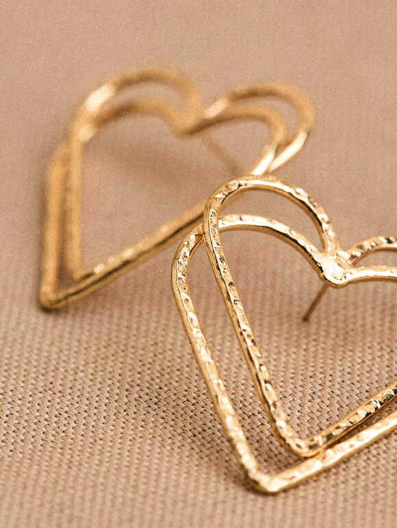Gold Double Heart Hoop Earrings, Assorted, large