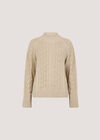 Bobble Cable Knit Jumper, Stone, large