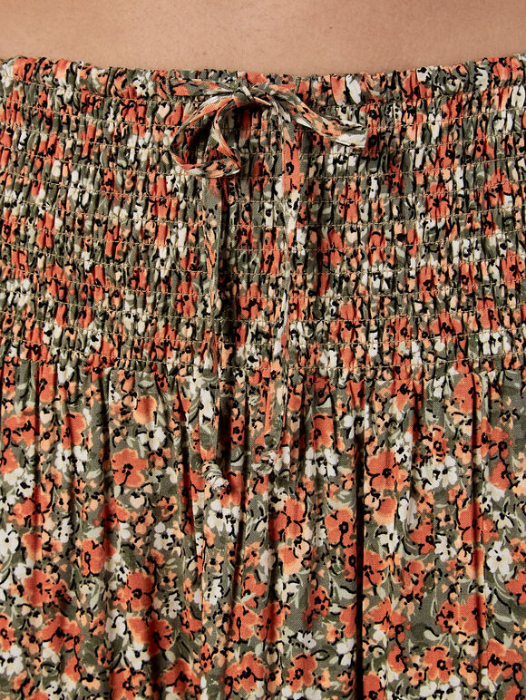 Ditsy Floral Tiered Maxi Skirt, Khaki, large