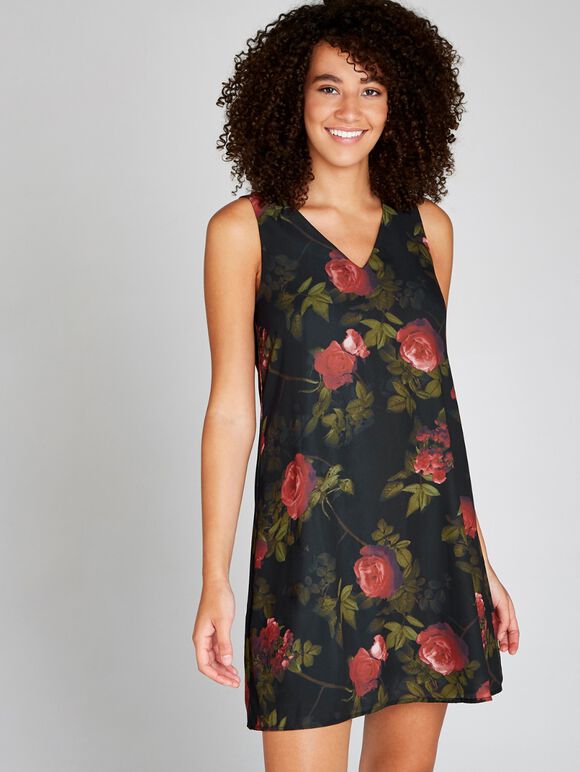 Red Gothic Rose A-Line Shift Dress, Red, large