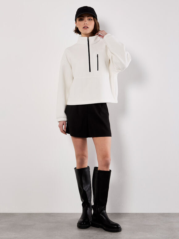Zip Down Premium Fleece Jumper, White, large