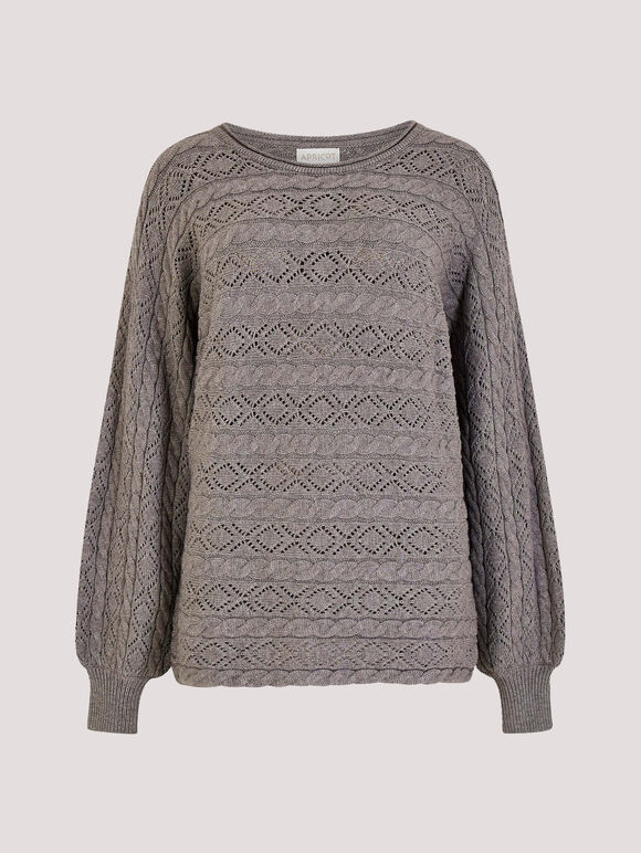 Pointelle Batwing Jumper, Grey, large