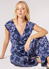 Ruffle Wrap Leaf Palazzo Jumpsuit, Navy, large