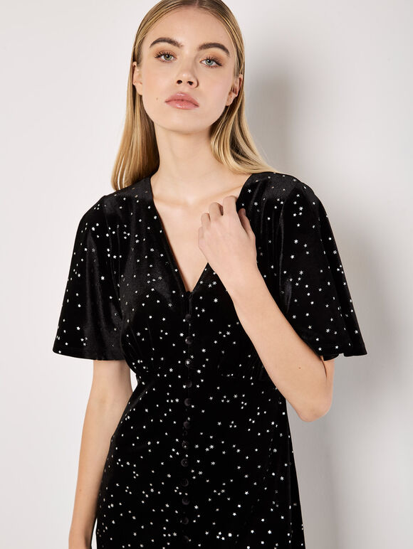 Metallic Star Velvet Mini Dress, Black, large