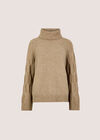 Melange Roll Neck Jumper, Mocha, large