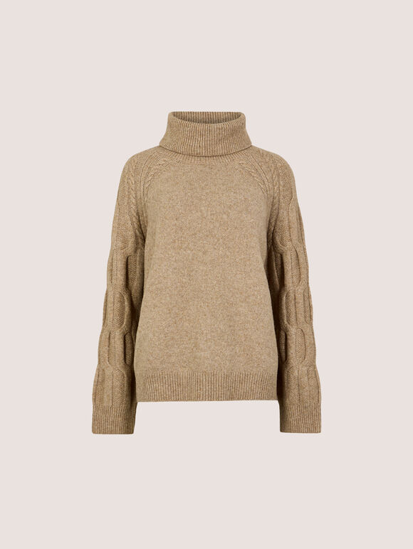 Melange Roll Neck Jumper, Mocha, large