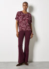 Leaf Print Woven T-Shirt, Burgundy, large