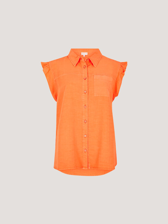 Ruffle Sleeve Soft Slub Blouse, Coral, large