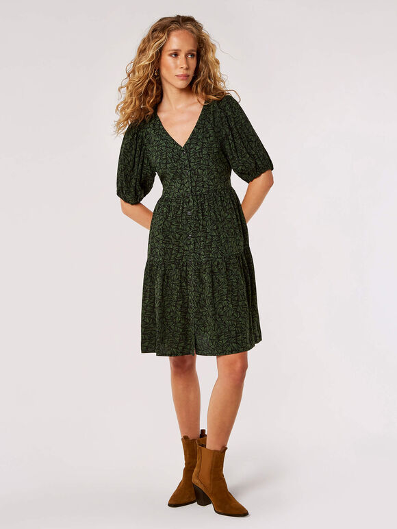 Chevron Twill Mini Dress, Black, large