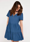 Cotton Neck Tiered Dress, Blue, large
