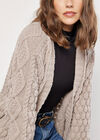 Chunky Cable Knit Longline Cardigan, Stone, large