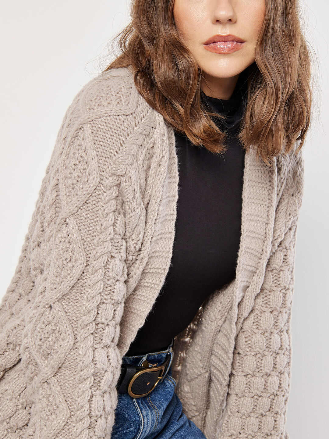 Chunky Knit Ae Slouchy Cable Cardigan Sweater Brown Chunky