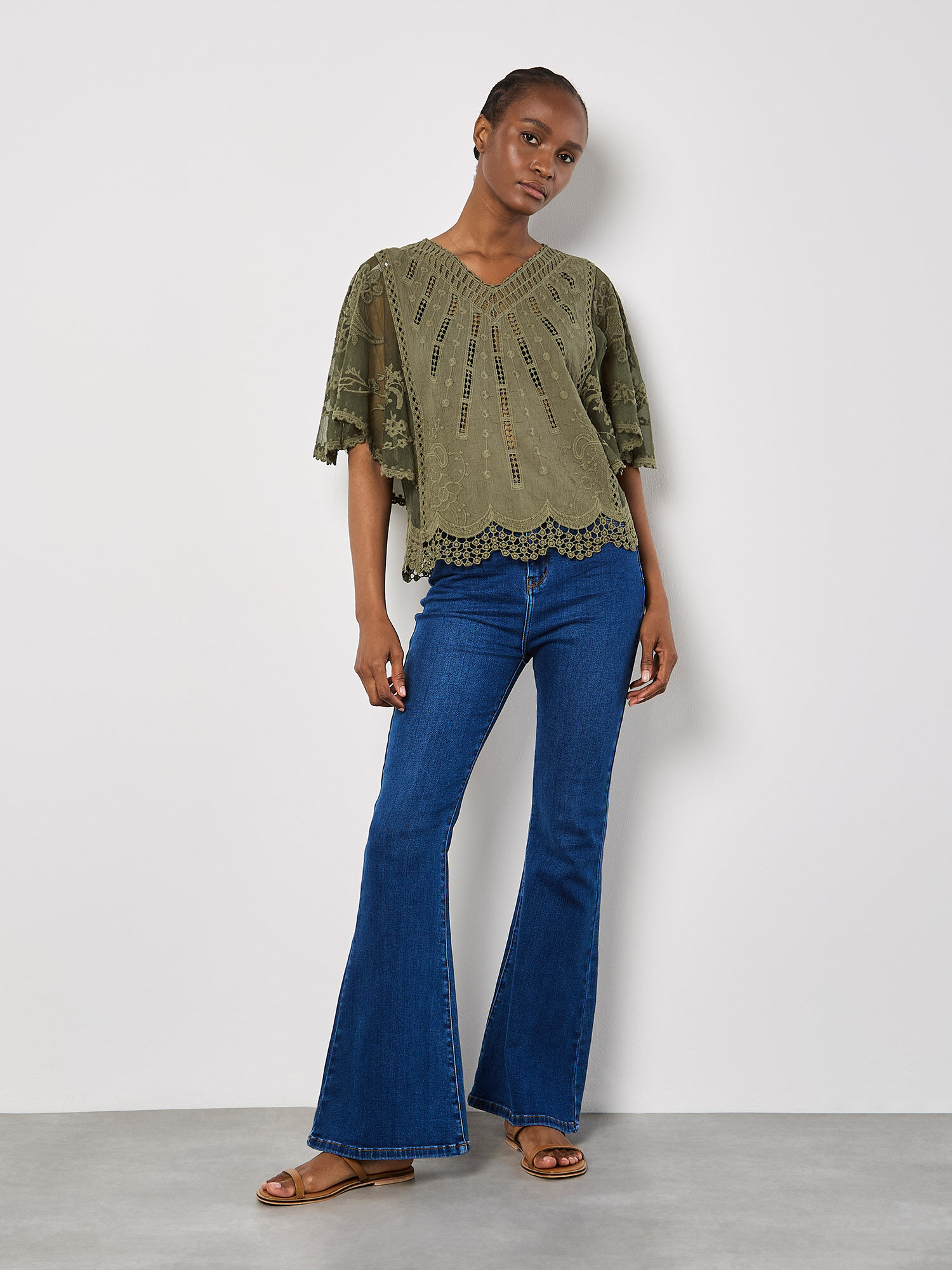 Embroidered Cotton Mesh Top | Apricot Clothing