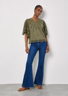 Embroidered Cotton Mesh Top, Khaki, large