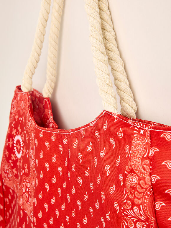 Printed Cotton Fabric Bag, Red, large