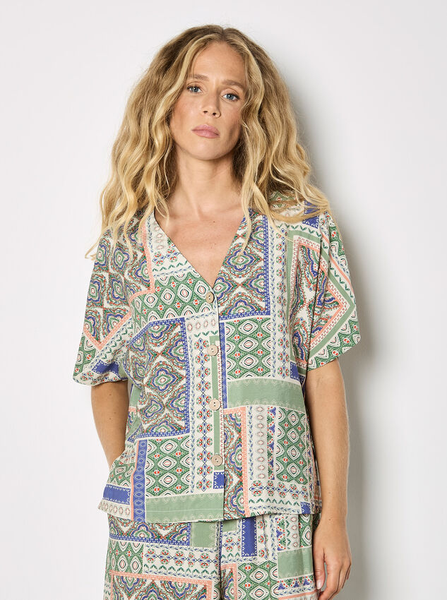 Folk Patchwork Blouse, Stone, large