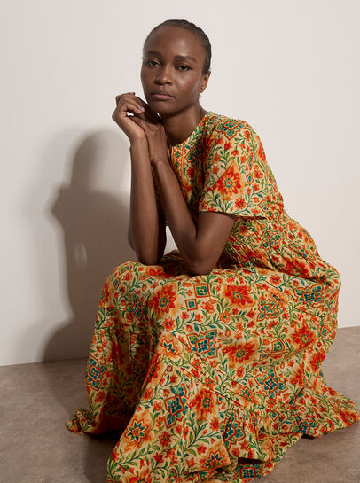 Stain Glass Floral Tiered Midaxi Dress