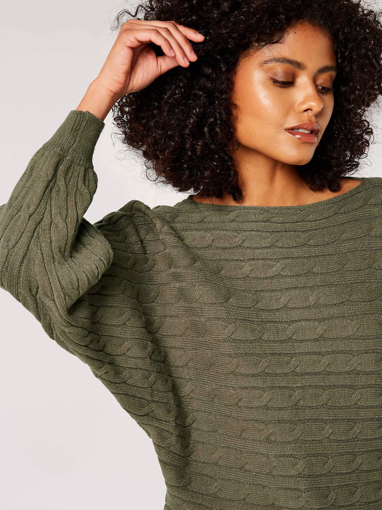 Stripe Knit Batwing Jumper Apricot Clothing