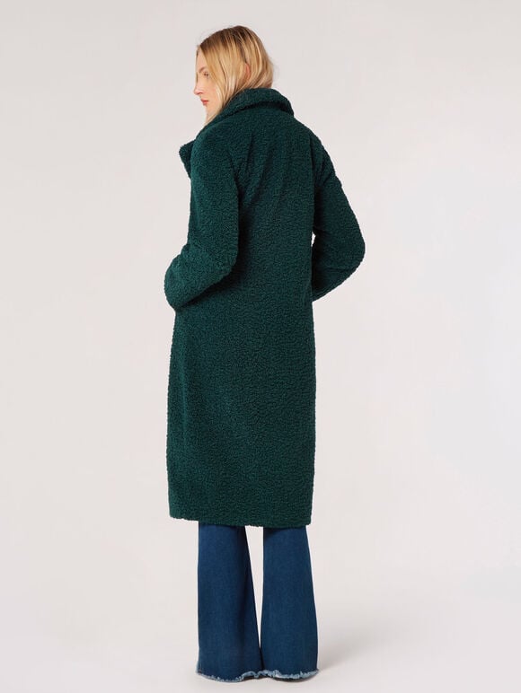 Longline Borg Teddy Coat, Green, large