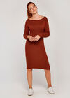 Ribbed Knit Open Back Dress, Rust, large