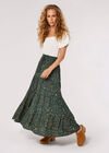 Forest Floral Tiered Maxi Skirt, Green, large