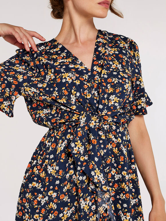 Floral Knot Midi Dress, Navy, large