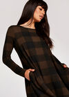 Gingham Long Sleeve Swing Dress, Brown, large