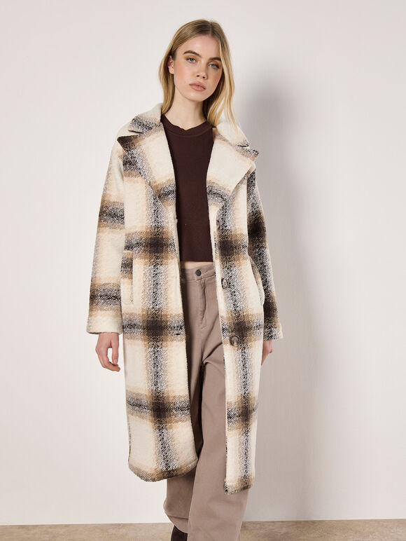 Soft Oversized Check Coat, Cream, large