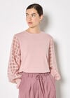 Contrast Organza Sleeves Jumper, Pink, large