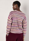 Multicoloured Stripe Aran Jumper, Pink, large