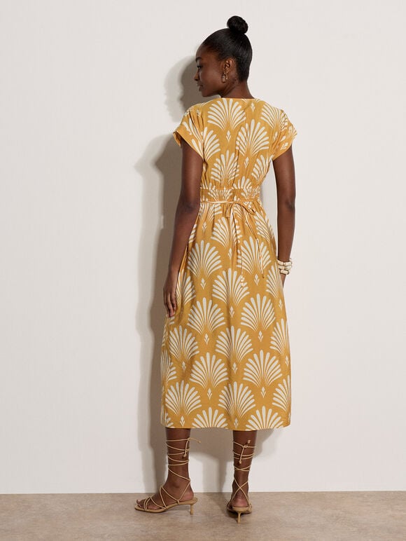 Fan Print Midaxi Dress, Mustard, large