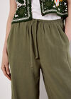 Linen Blend Wide Leg Trousers, Khaki, large