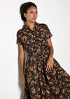 Textured Leaf Shirt Midi Dress, Brown, large