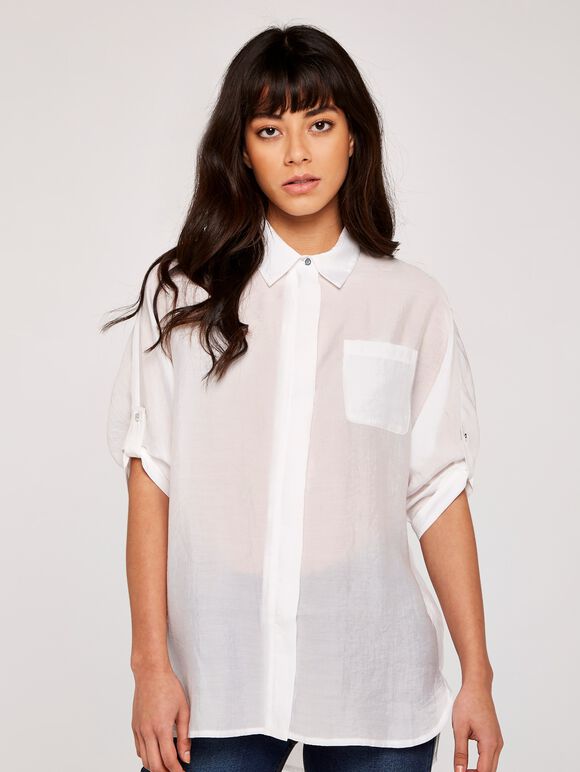 Roll Sleeve Shirt, White, large