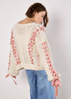 Chunky Knit Cropped Bow Cardigan, Stone, large