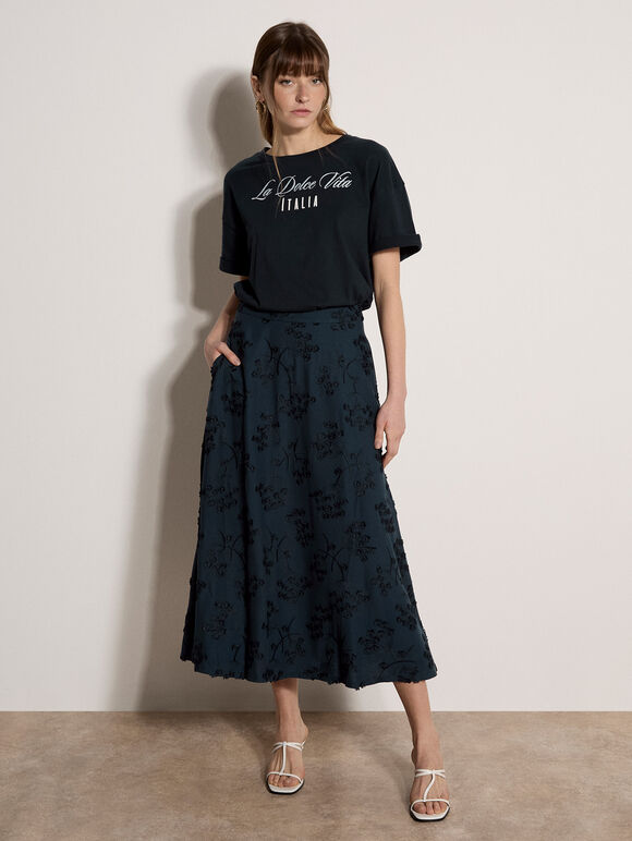 La Dolce Vita Embroidered T-Shirt, Navy, large