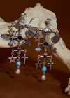 Silver Tone Charm Drop Earrings, Silver, large