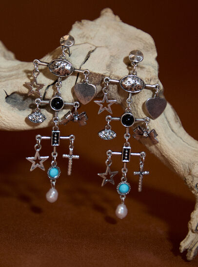 Silver Tone Charm Drop Earrings