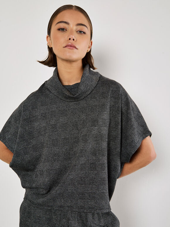 Check Print Batwing Top, Grey, large