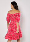 Sarasa Floral Bardot Mini Dress, Red, large