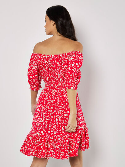 Sarasa Floral Bardot Mini Dress